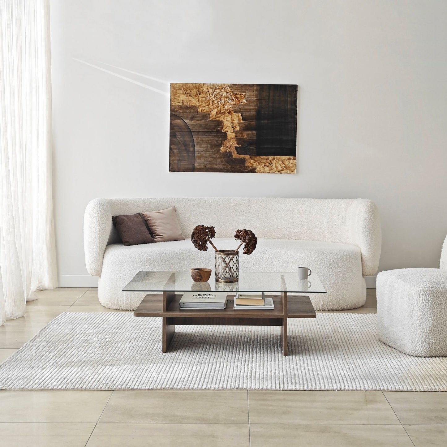Τραπεζάκι Σαλονιού Καρυδί - Διάφανο 105 x 65 x 35 εκ GR552NOS2564