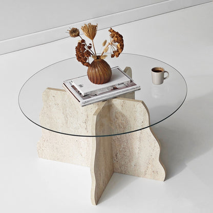 Τραπεζάκι Σαλονιού Travertine - Διάφανο 75 x 75 x 40 εκ GR552NOS2599