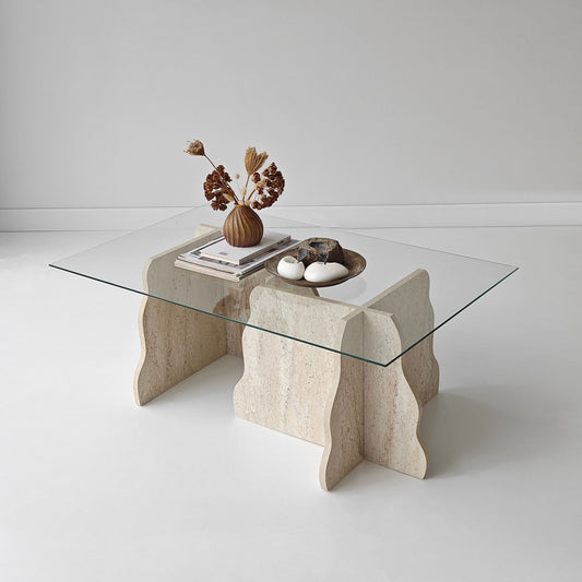 Τραπεζάκι Σαλονιού Travertine - Διάφανο 105 x 65 x 40 εκ GR552NOS2603