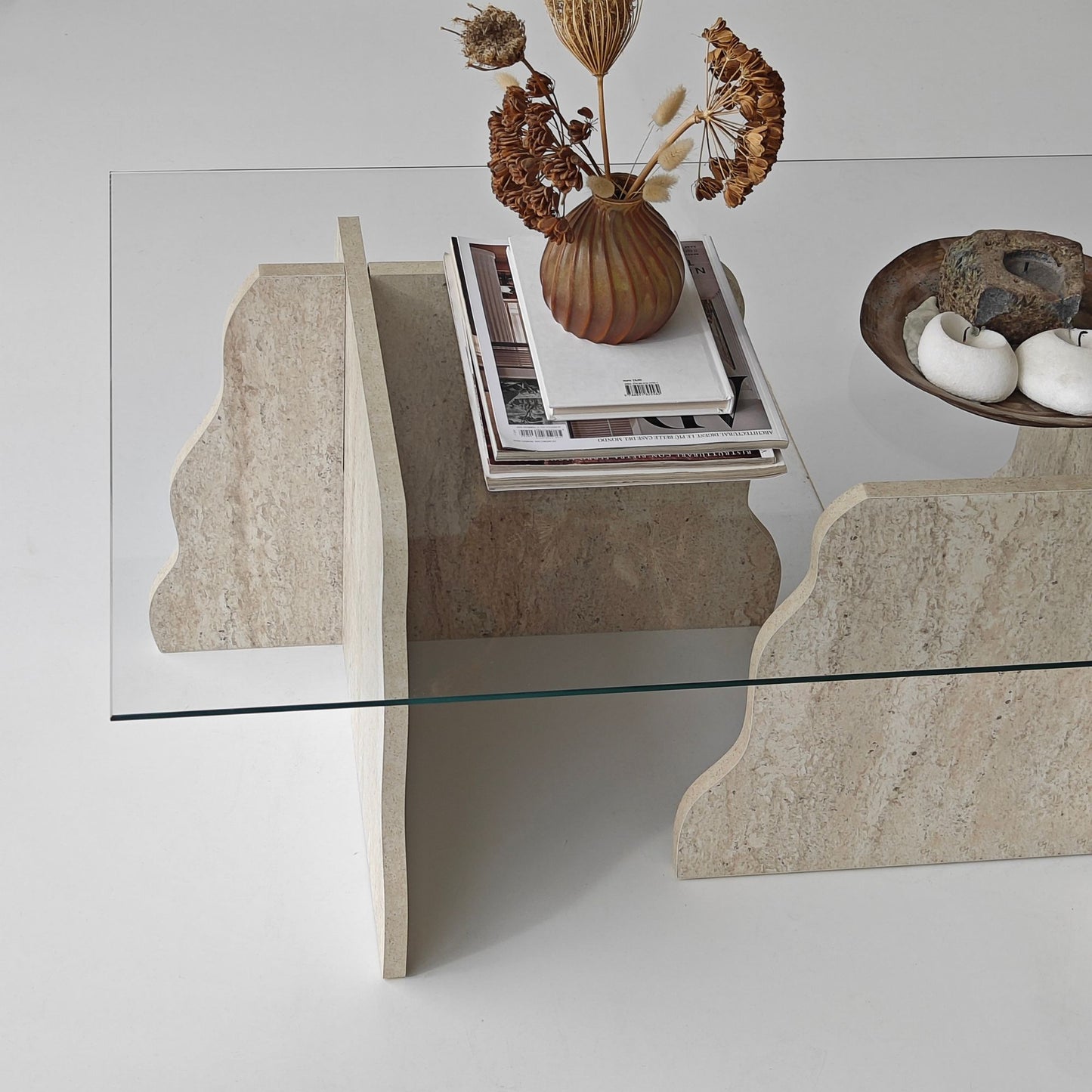 Τραπεζάκι Σαλονιού Travertine - Διάφανο 105 x 65 x 40 εκ GR552NOS2603