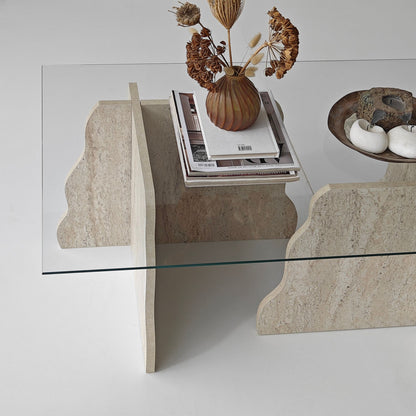 Τραπεζάκι Σαλονιού Travertine - Διάφανο 105 x 65 x 40 εκ GR552NOS2603