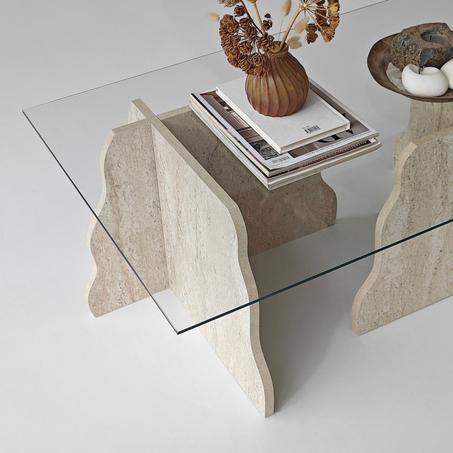 Τραπεζάκι Σαλονιού Travertine - Διάφανο 105 x 65 x 40 εκ GR552NOS2603