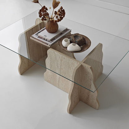 Τραπεζάκι Σαλονιού Travertine - Διάφανο 105 x 65 x 40 εκ GR552NOS2603