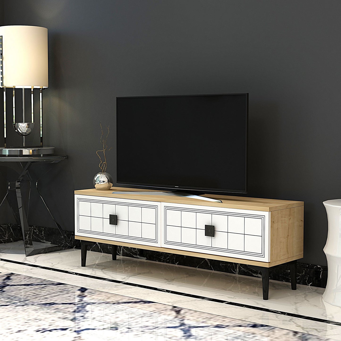 Έπιπλο Τηλεόρασης TV Βάση Σύνθεση Sapphire Δρυς Λευκό | 555CHM1103