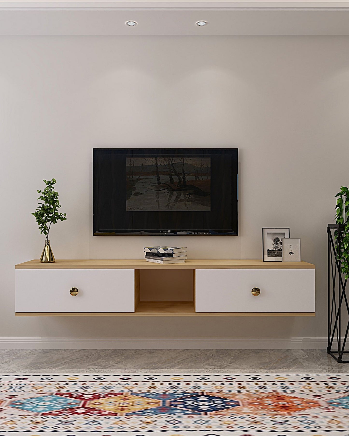 Έπιπλο Τηλεόρασης TV Βάση Σύνθεση Sapphire Δρυς Λευκό | 555CHM1106