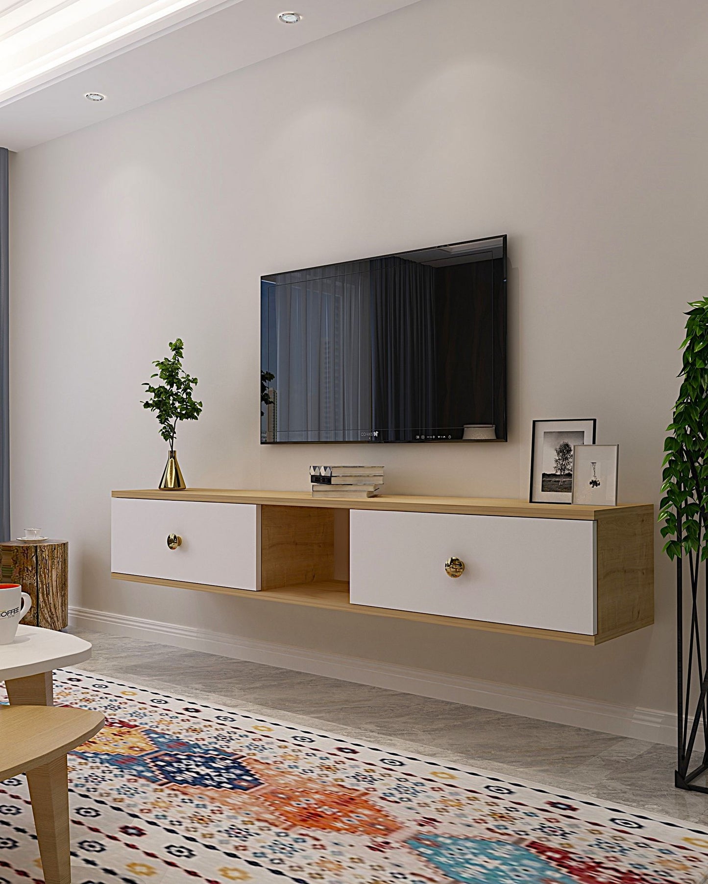 Έπιπλο Τηλεόρασης TV Βάση Σύνθεση Sapphire Δρυς Λευκό | 555CHM1106