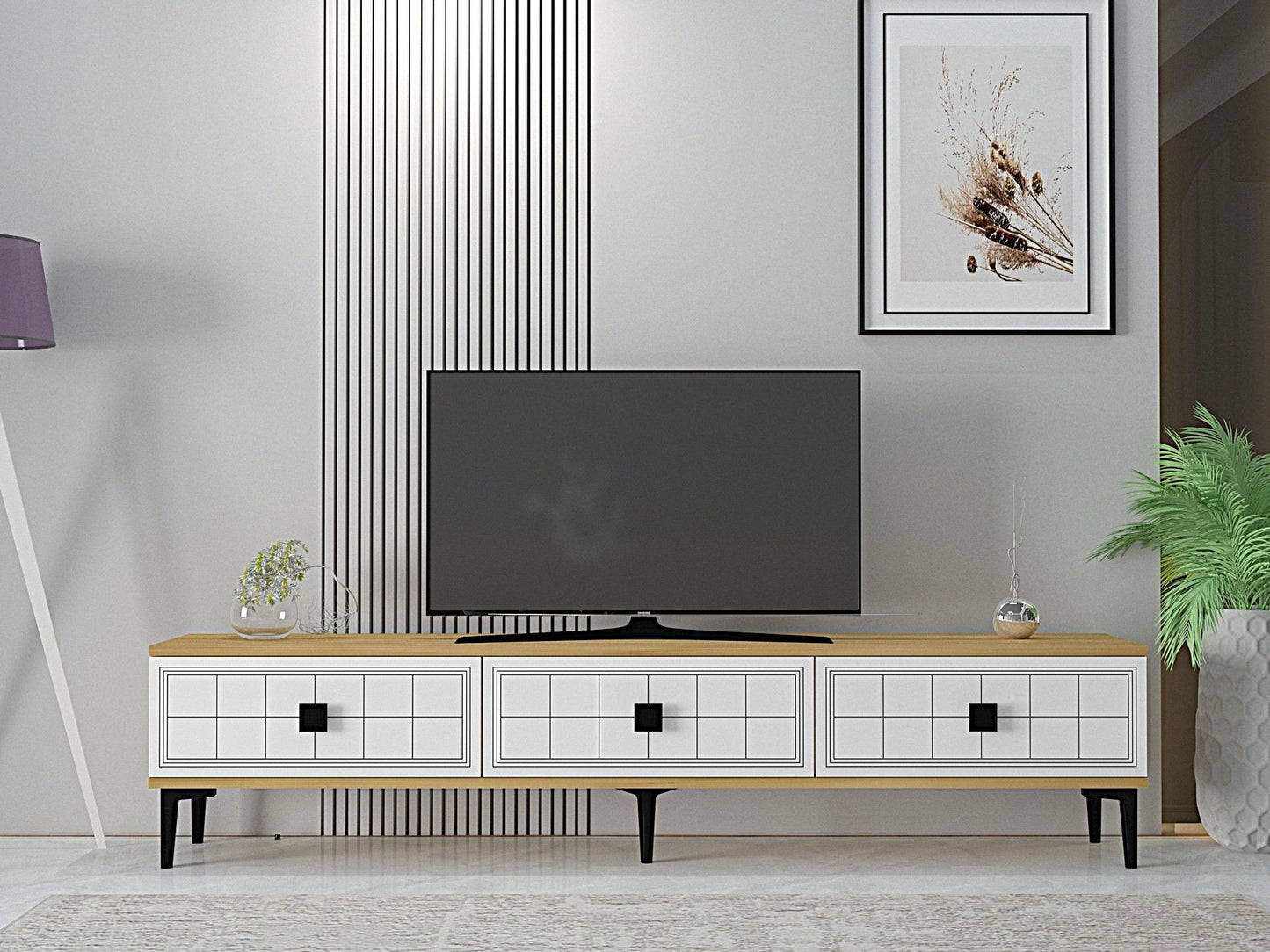 Έπιπλο Τηλεόρασης TV Βάση Σύνθεση Sapphire Δρυς Λευκό | 555CHM1118