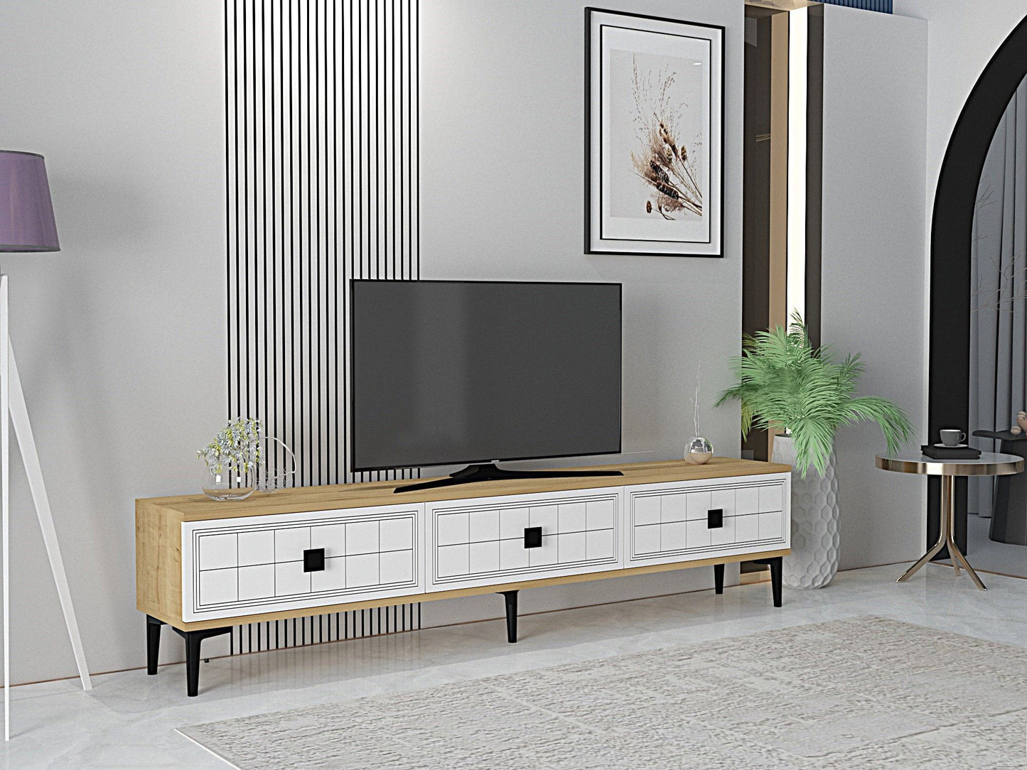 Έπιπλο Τηλεόρασης TV Βάση Σύνθεση Sapphire Δρυς Λευκό | 555CHM1118