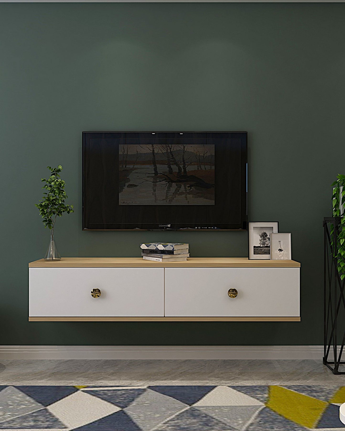 Έπιπλο Τηλεόρασης TV Βάση Σύνθεση Sapphire Δρυς Λευκό Χρυσό | 555CHM1121