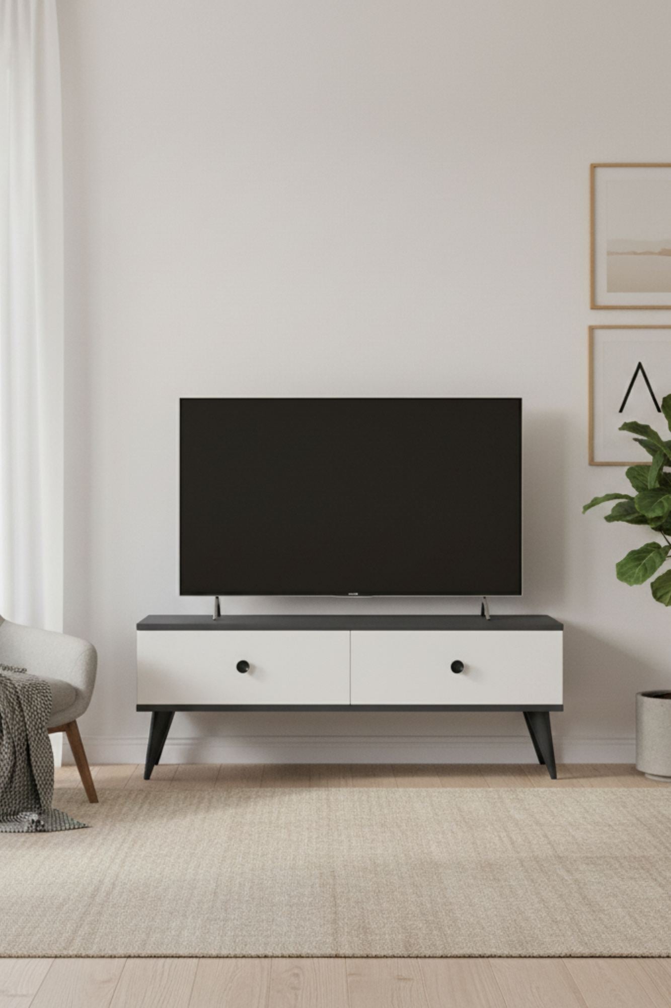 Έπιπλο Τηλεόρασης TV Βάση Σύνθεση Ανθρακί Λευκό | 555CHM1125