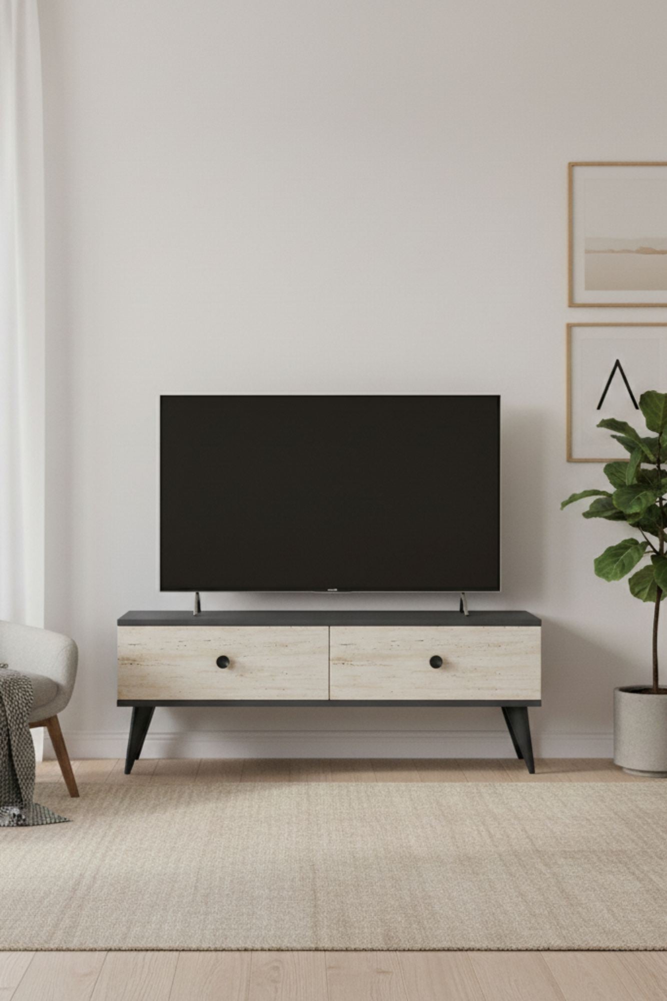 Έπιπλο Τηλεόρασης TV Βάση Σύνθεση Ανθρακί Travertine | 555CHM1126