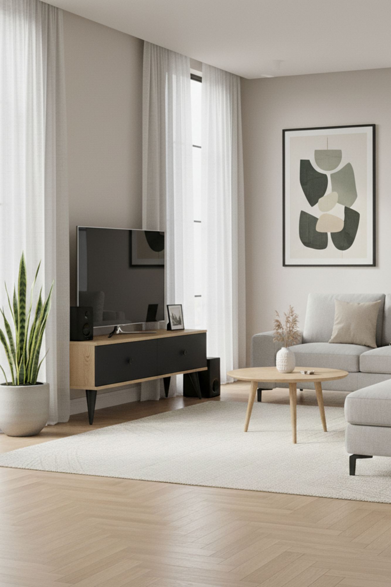 Έπιπλο Τηλεόρασης TV Βάση Σύνθεση Sapphire Δρυς Ανθρακί | 555CHM1129