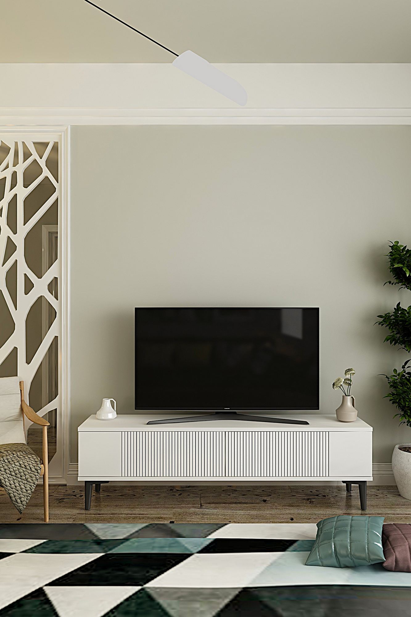 Έπιπλο Τηλεόρασης TV Βάση Σύνθεση Λευκό | 555CHM1132