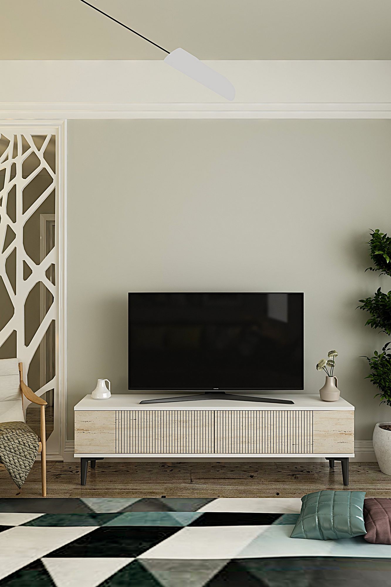 Έπιπλο Τηλεόρασης TV Βάση Σύνθεση Λευκό Travertine | 555CHM1133