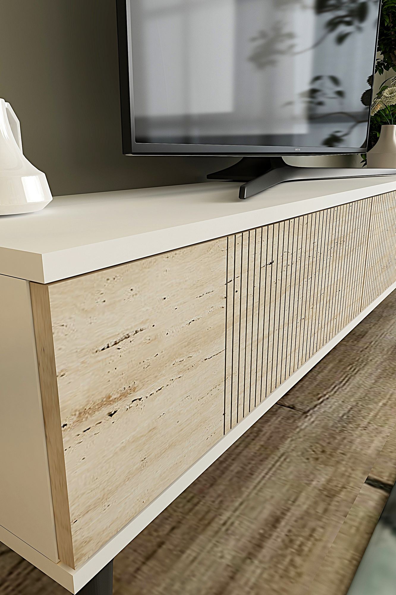 Έπιπλο Τηλεόρασης TV Βάση Σύνθεση Λευκό Travertine | 555CHM1133