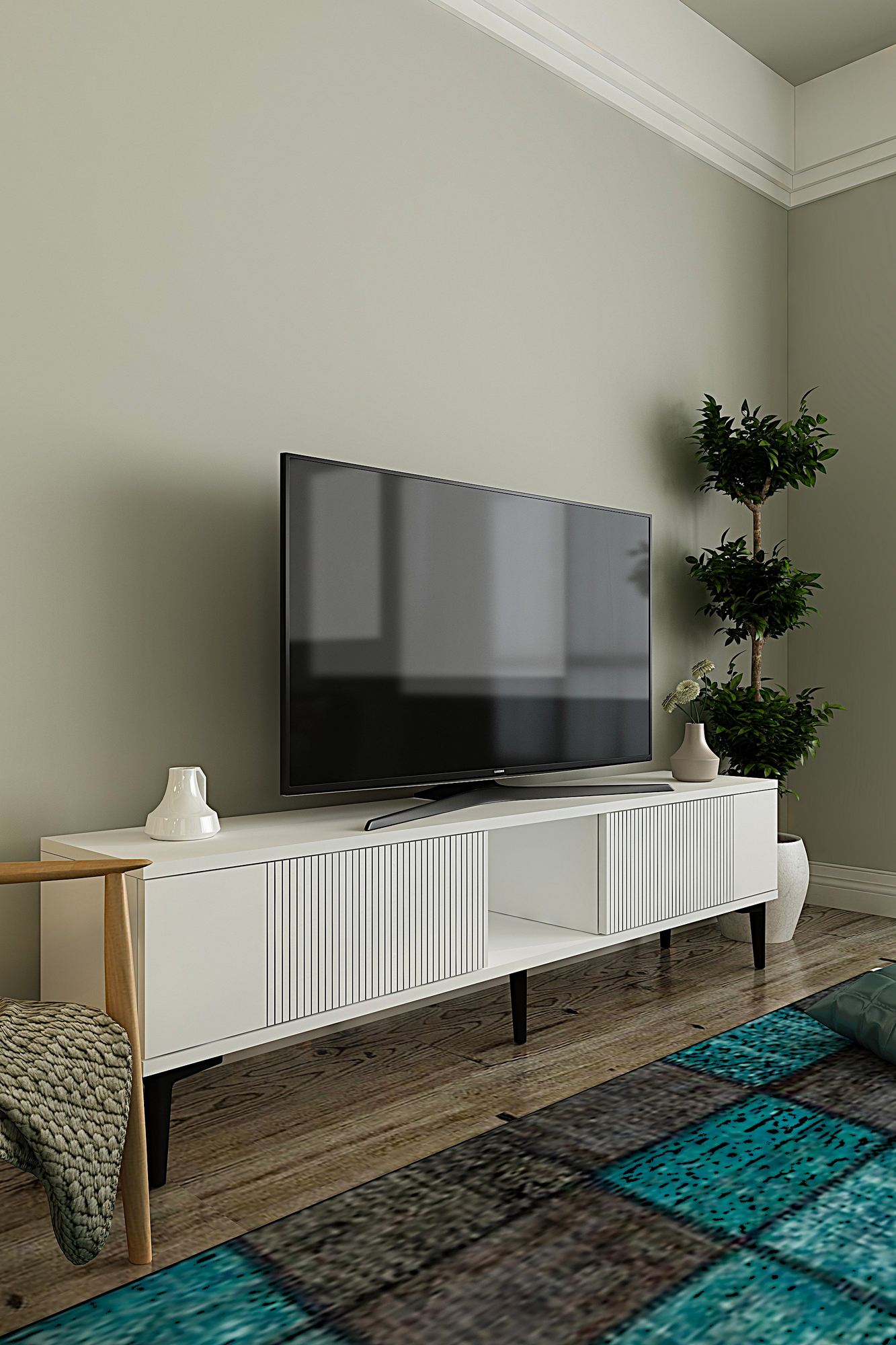 Έπιπλο Τηλεόρασης TV Βάση Σύνθεση Λευκό | 555CHM1135