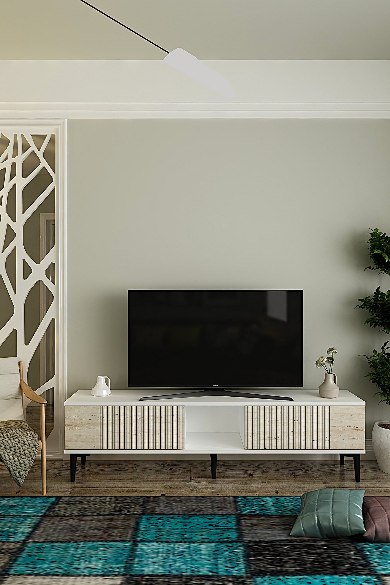 Έπιπλο Τηλεόρασης TV Βάση Σύνθεση Λευκό Travertine | 555CHM1136