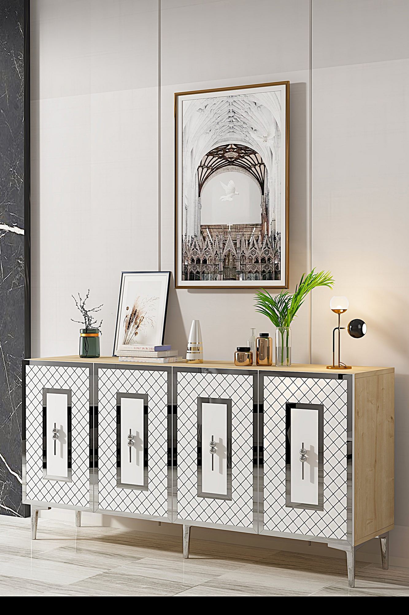 Μπουφές Sapphire Δρυς
Λευκό
Ασημί 150x32x75cm | 555CHM1329