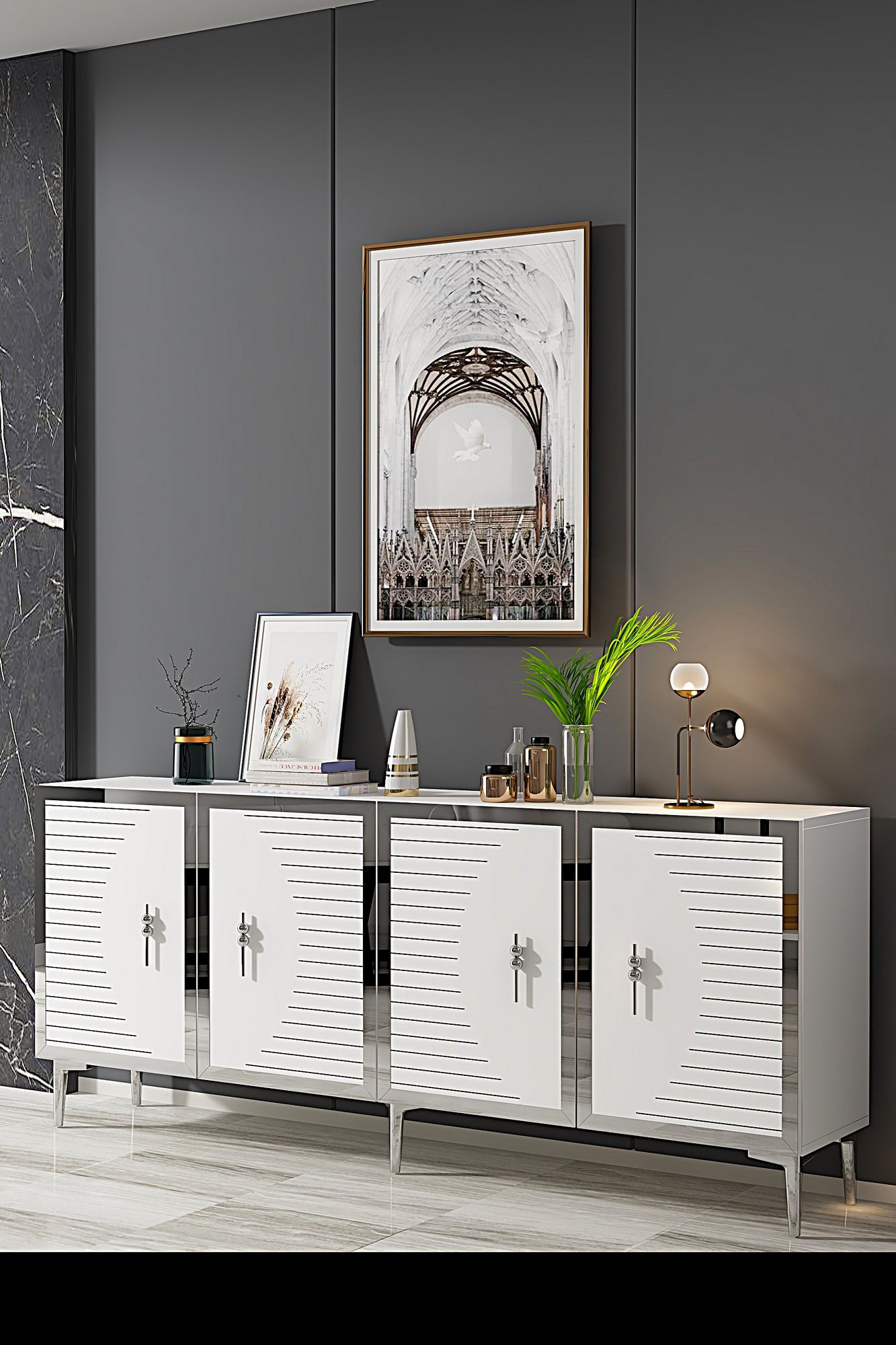 Μπουφές Λευκό
Ασημί 180x32x75cm | 555CHM1331