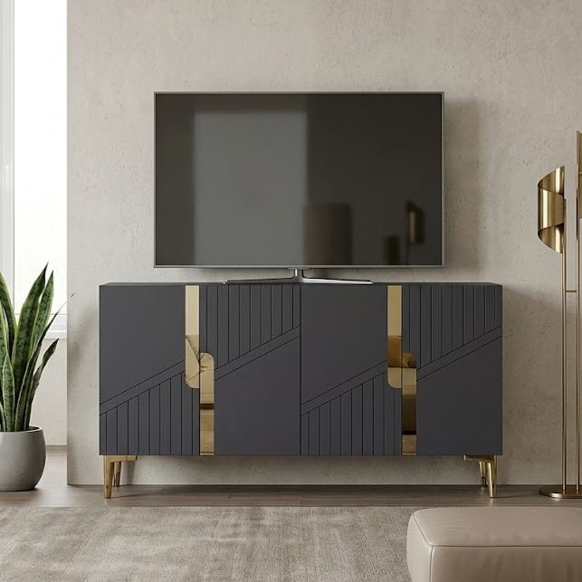 Κονσόλα Μπουφές 120x75x32 εκ Ανθρακί / Χρυσό 555CHM1504