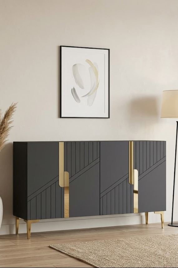 Κονσόλα Μπουφές 120x75x32 εκ Ανθρακί / Χρυσό 555CHM1504