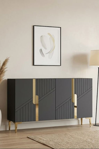 Κονσόλα Μπουφές 120x75x32 εκ Ανθρακί / Χρυσό 555CHM1504