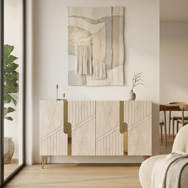 Κονσόλα Μπουφές 120x75x32 εκ Λευκό / Τραβερτίνο / Χρυσό 555CHM1506