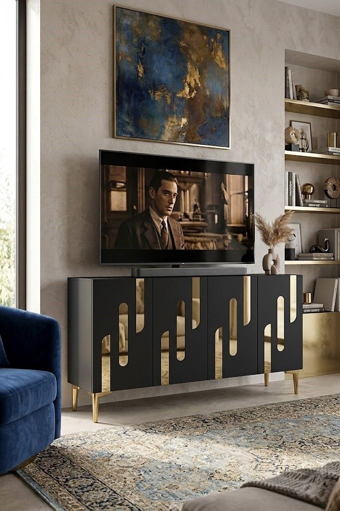 Κονσόλα Μπουφές 120x75x32 εκ Ανθρακί / Χρυσό 555CHM1510