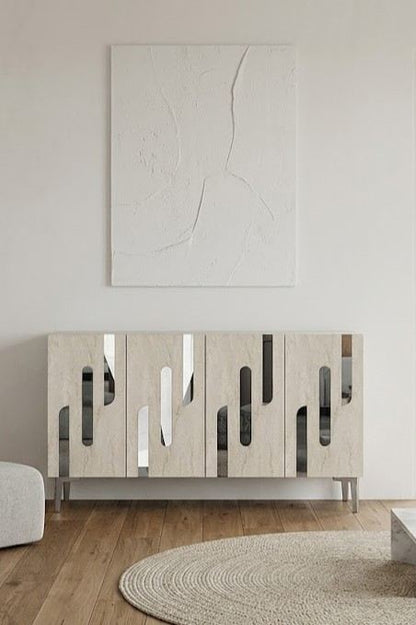Κονσόλα Μπουφές 120x75x32 εκ Λευκό / Τραβερτίνο / Ασημί 555CHM1515