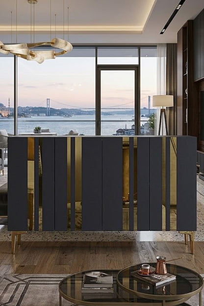 Κονσόλα Μπουφές 120x75x32 εκ Ανθρακί / Χρυσό 555CHM1516