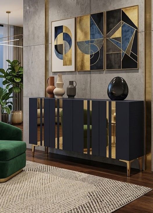 Κονσόλα Μπουφές 120x75x32 εκ Ανθρακί / Χρυσό 555CHM1516