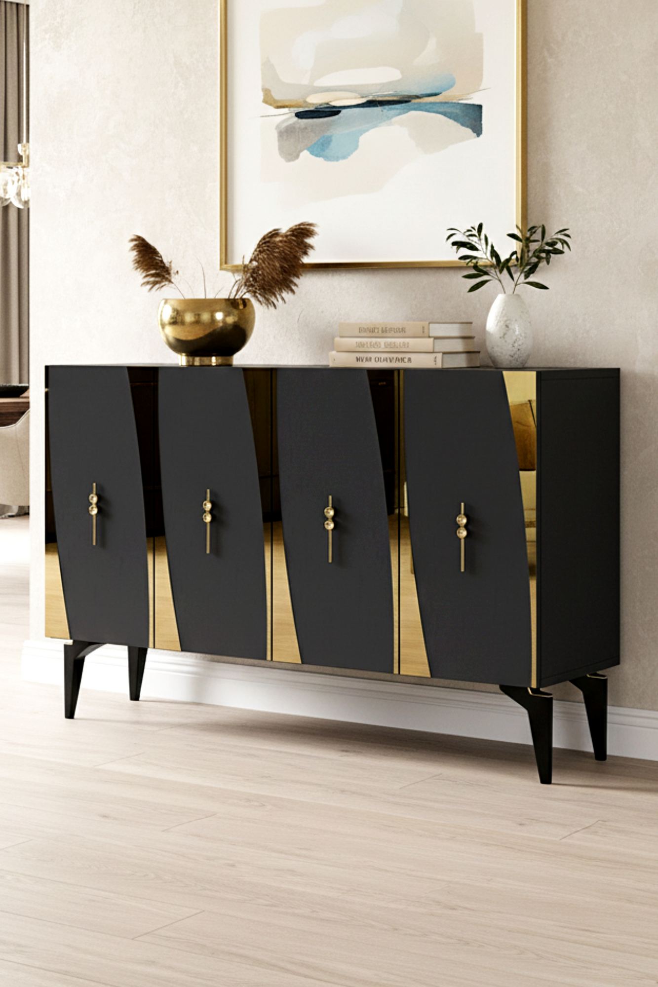 Κονσόλα Μπουφές 120x75x32 εκ Ανθρακί / Χρυσό 555CHM1522