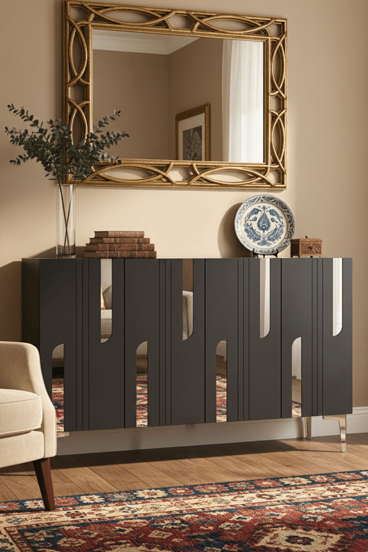 Κονσόλα Μπουφές 120x75x32 εκ Ανθρακί / Ασημί 555CHM1532