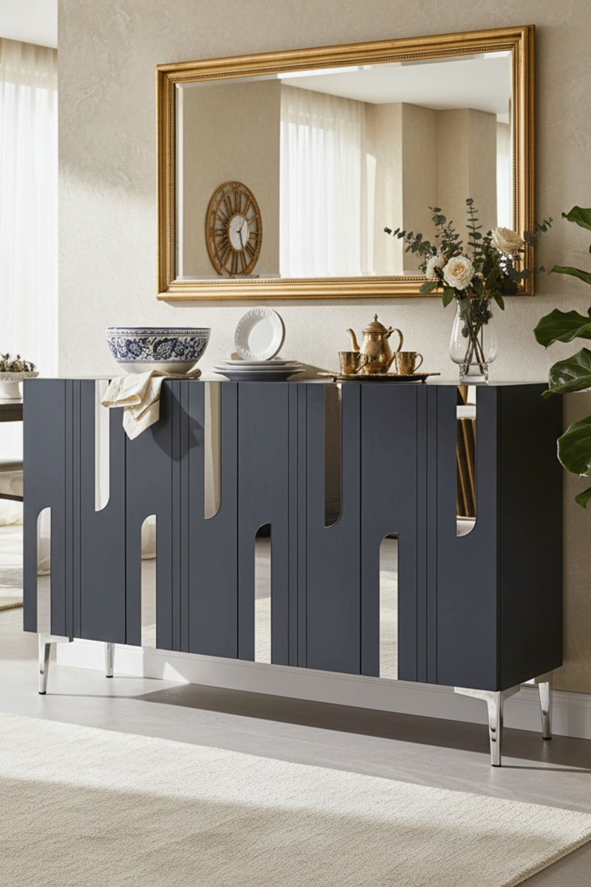 Κονσόλα Μπουφές 120x75x32 εκ Ανθρακί / Ασημί 555CHM1532