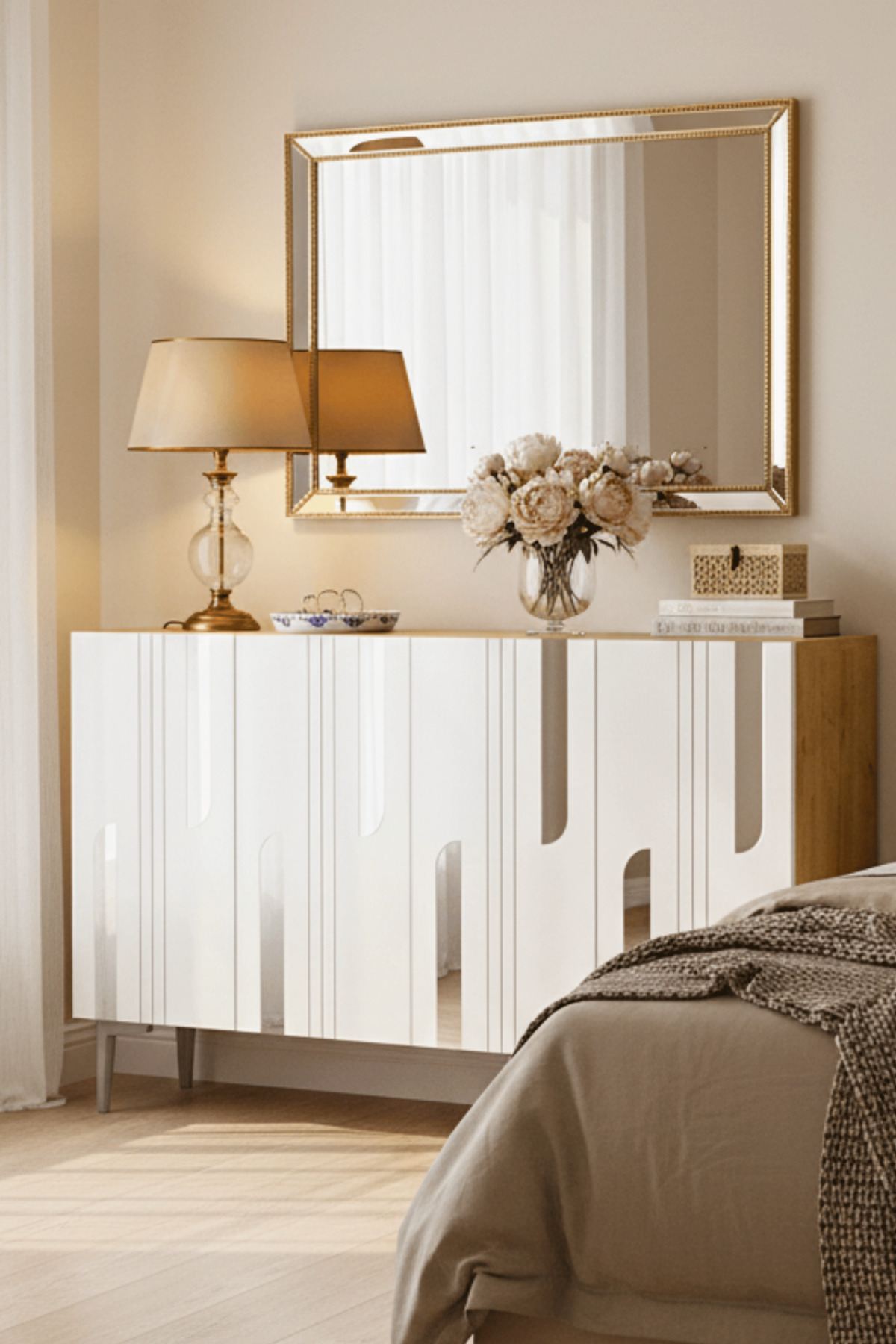 Κονσόλα Μπουφές 120x75x32 εκ Δρυς Sapphire / Λευκό / Ασημί 555CHM1535
