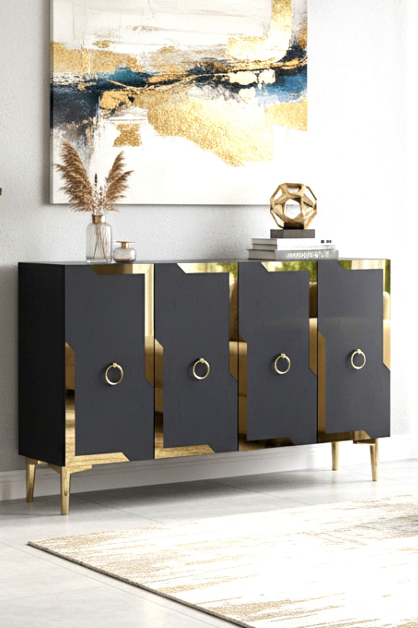 Κονσόλα Μπουφές 120x75x32 εκ Ανθρακί / Χρυσό 555CHM1540