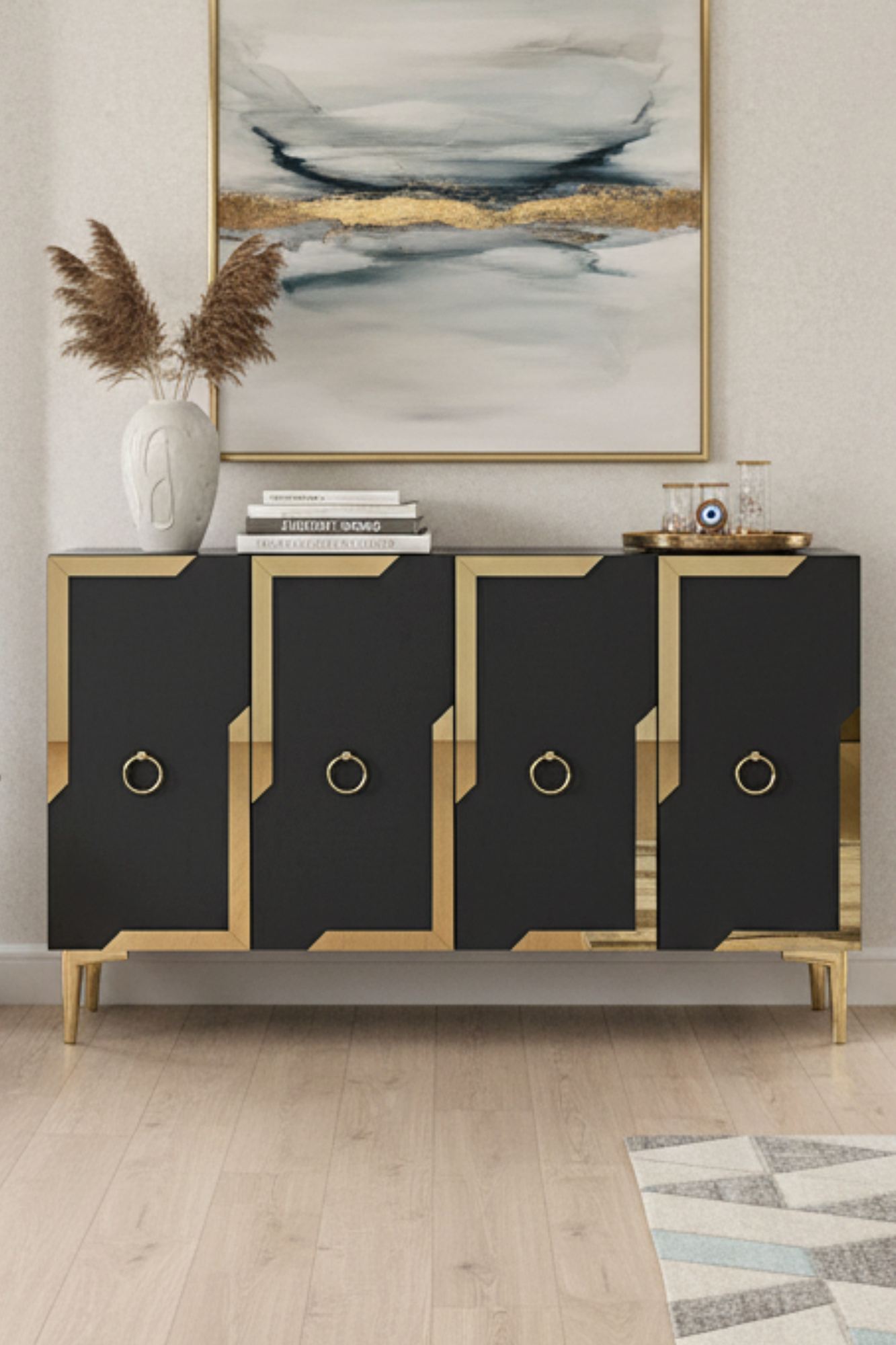 Κονσόλα Μπουφές 120x75x32 εκ Ανθρακί / Χρυσό 555CHM1540