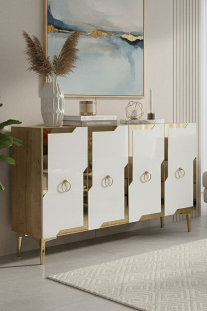 Κονσόλα Μπουφές 120x75x32 εκ Δρυς Sapphire / Λευκό / Χρυσό 555CHM1543