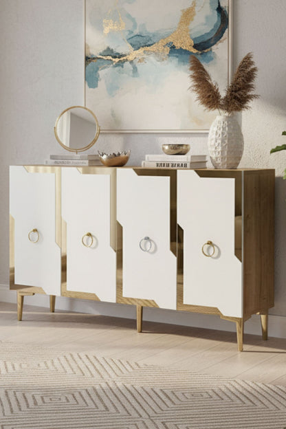 Κονσόλα Μπουφές 120x75x32 εκ Δρυς Sapphire / Λευκό / Χρυσό 555CHM1543