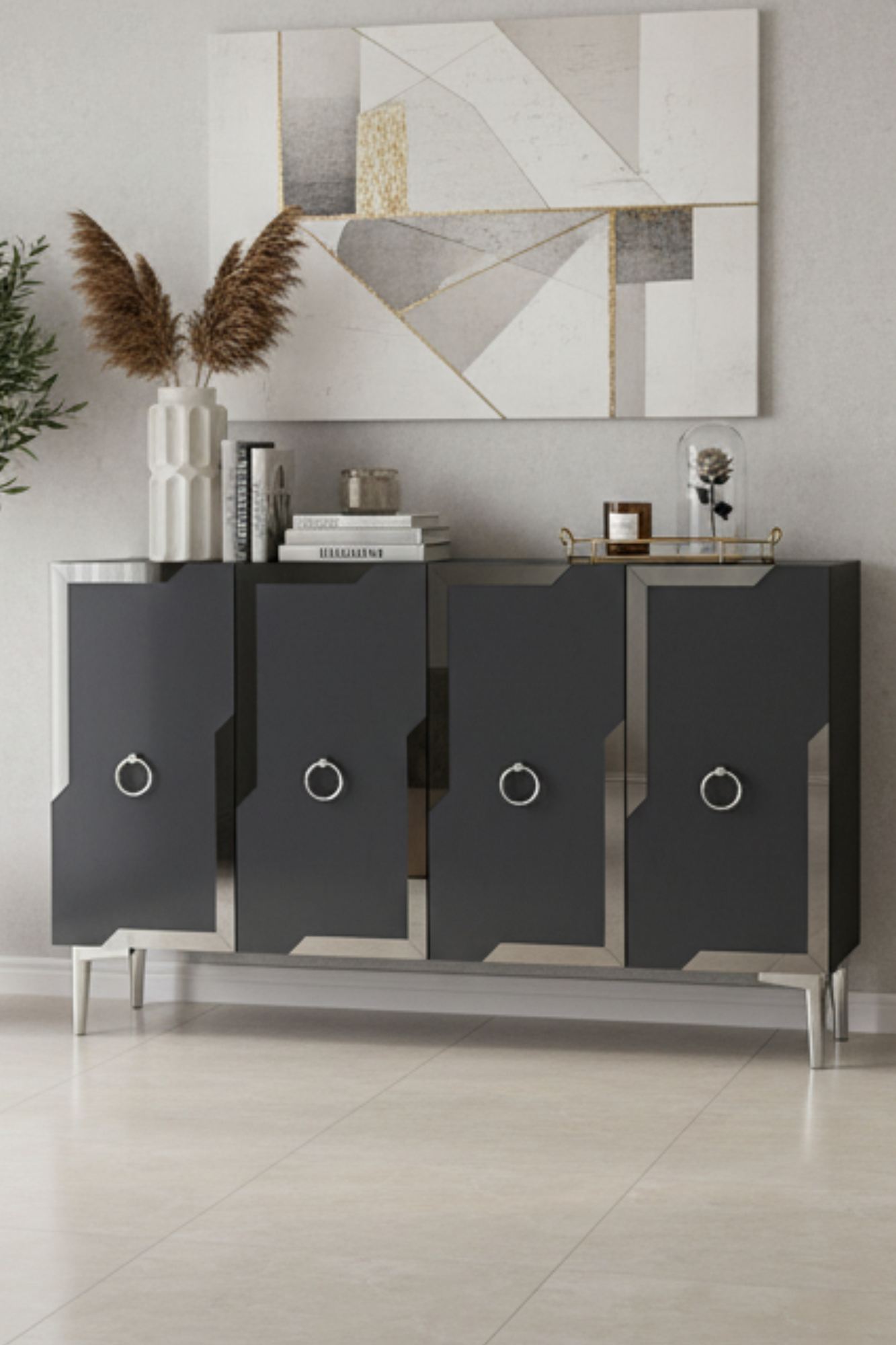 Κονσόλα Μπουφές 120x75x32 εκ Ανθρακί / Ασημί 555CHM1544