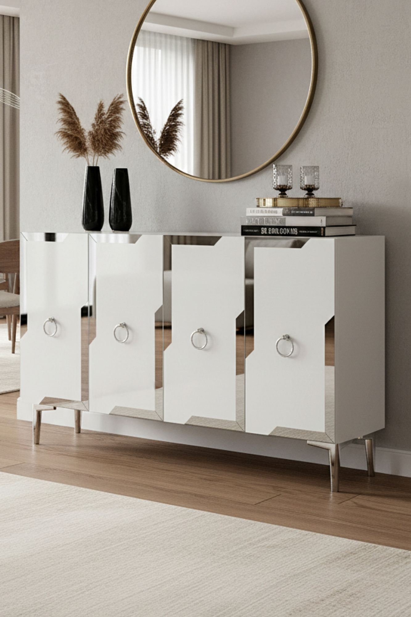 Κονσόλα Μπουφές 120x75x32 εκ Λευκό / Ασημί 555CHM1545