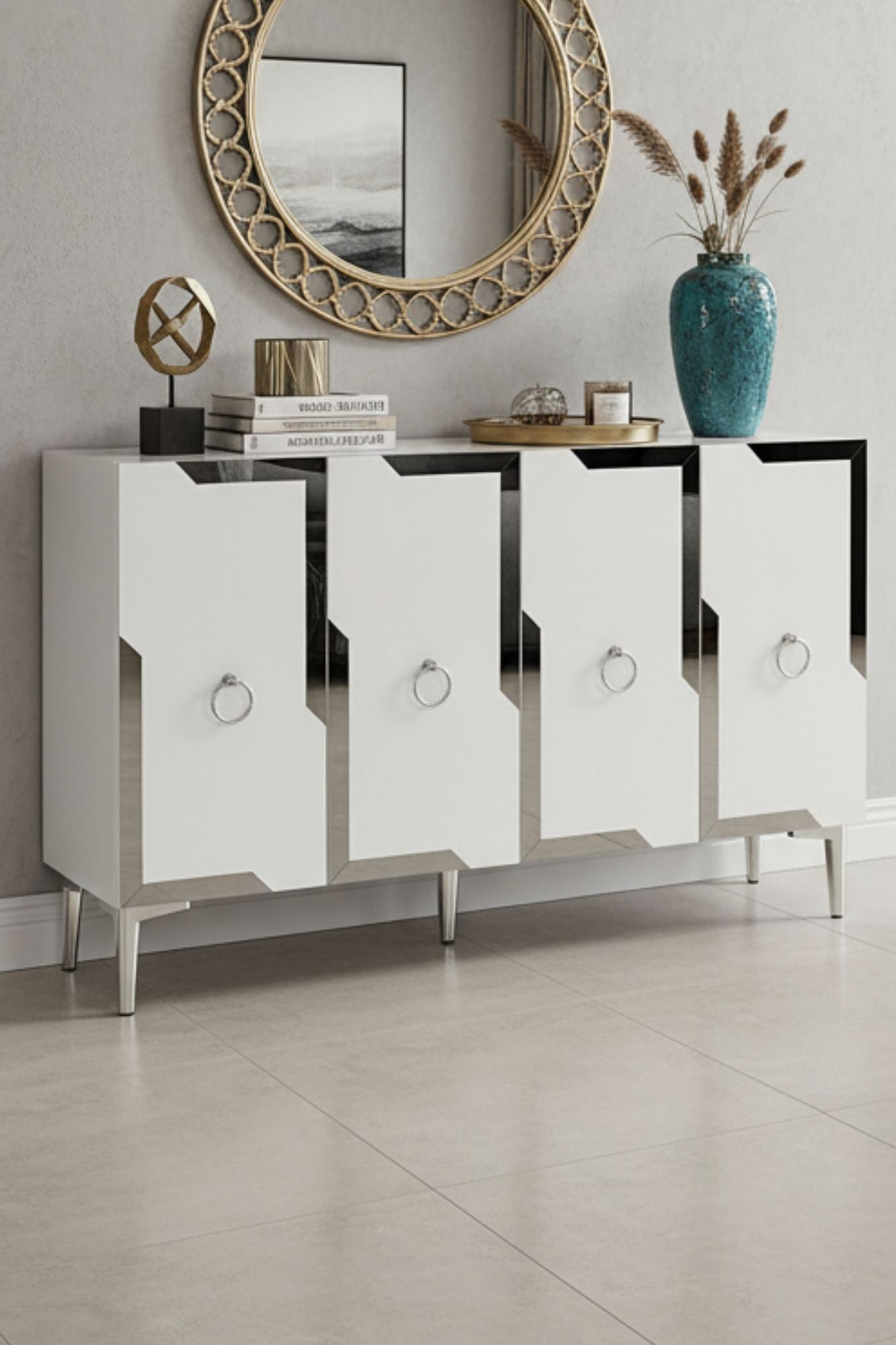 Κονσόλα Μπουφές 120x75x32 εκ Λευκό / Ασημί 555CHM1545