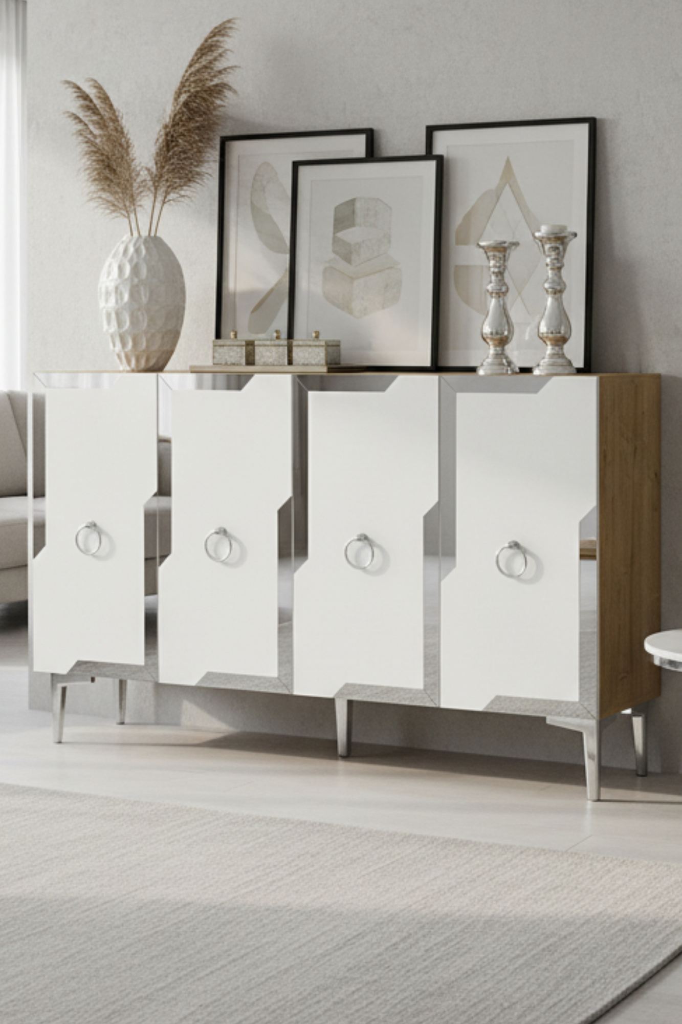 Κονσόλα Μπουφές 120x75x32 εκ Δρυς Sapphire / Λευκό / Ασημί 555CHM1547