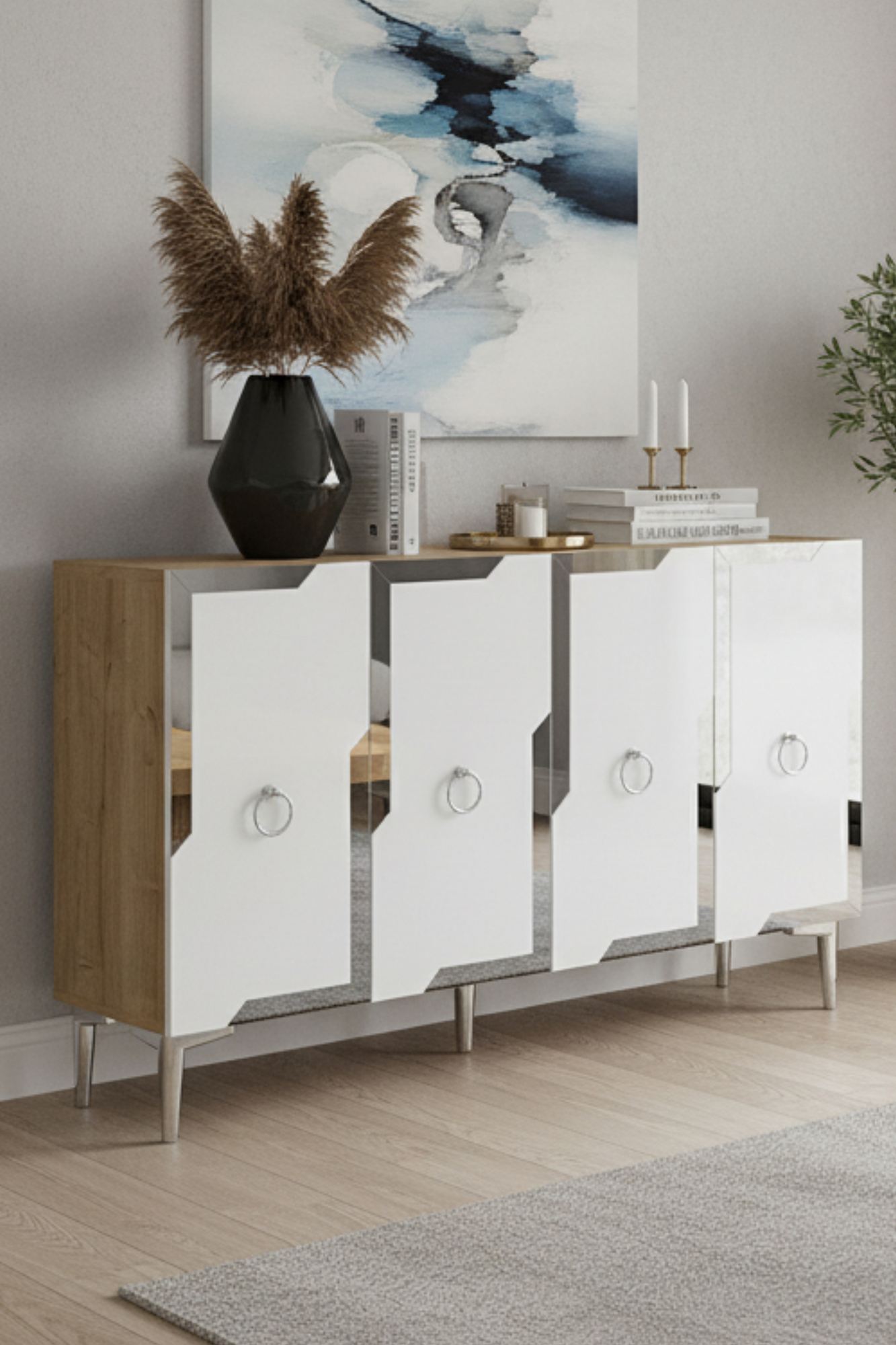Κονσόλα Μπουφές 120x75x32 εκ Δρυς Sapphire / Λευκό / Ασημί 555CHM1547
