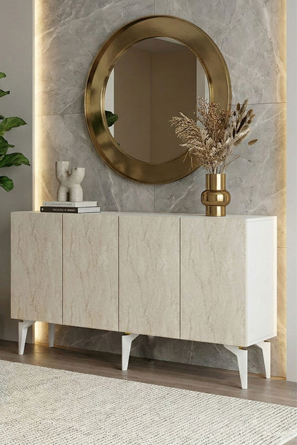 Κονσόλα Μπουφές 125x75x32 εκ Λευκό / Τραβερτίνο 555CHM1558