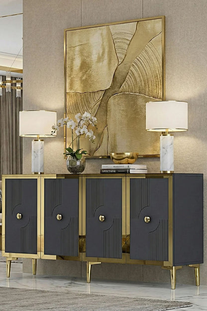 Κονσόλα Μπουφές 125x75x32 εκ Ανθρακί / Χρυσό 555CHM1559