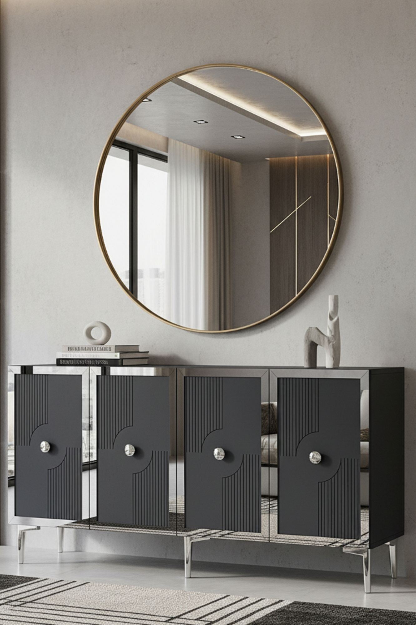 Κονσόλα Μπουφές 125x75x32 εκ Ανθρακί / Ασημί 555CHM1560