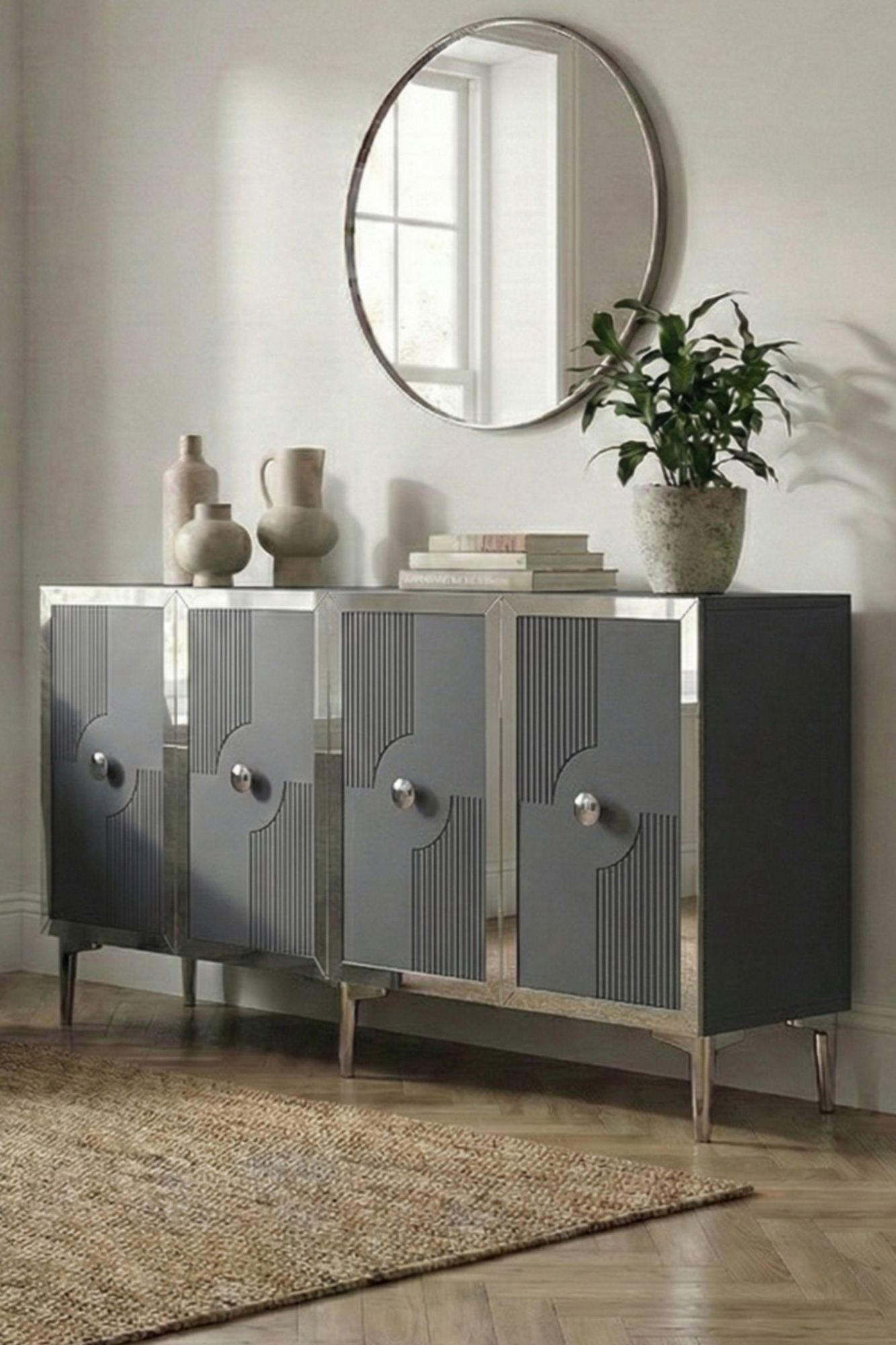 Κονσόλα Μπουφές 125x75x32 εκ Ανθρακί / Ασημί 555CHM1560