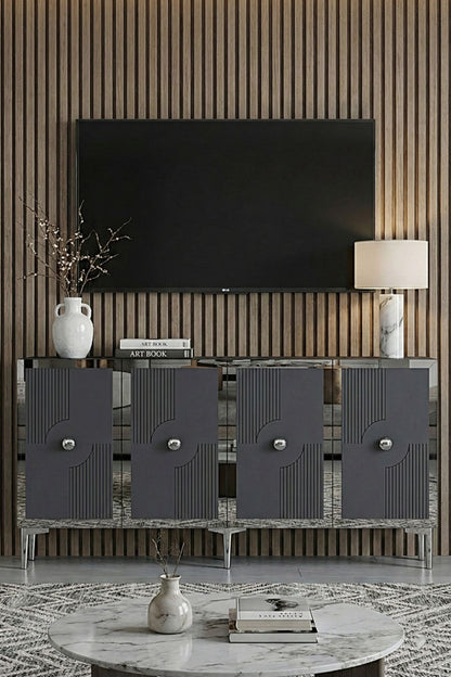 Κονσόλα Μπουφές 125x75x32 εκ Ανθρακί / Ασημί 555CHM1560