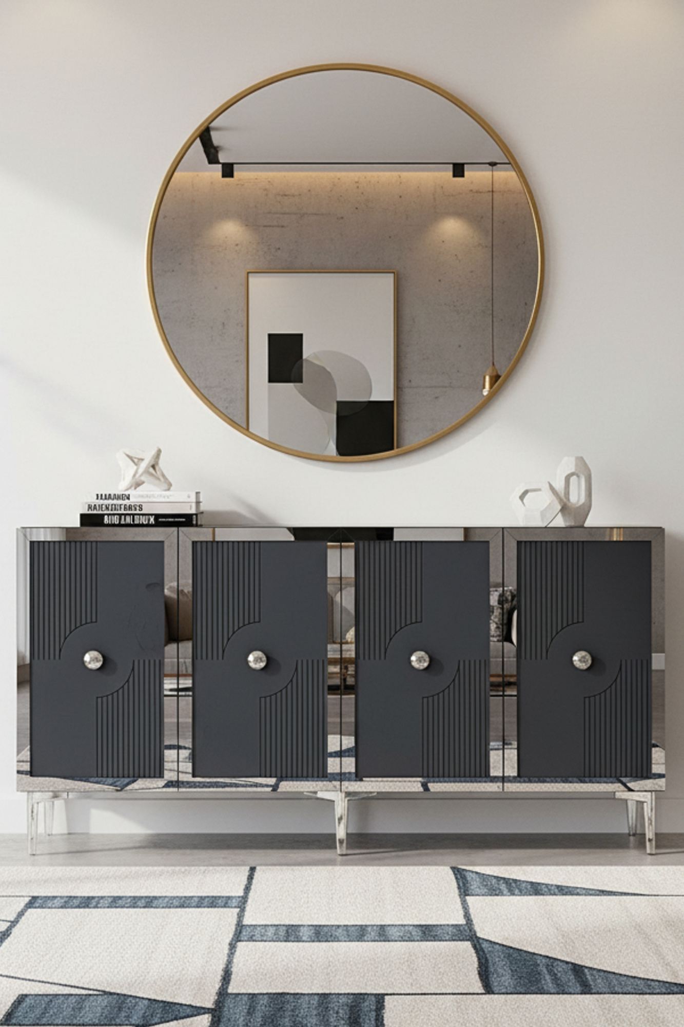 Κονσόλα Μπουφές 125x75x32 εκ Ανθρακί / Ασημί 555CHM1560